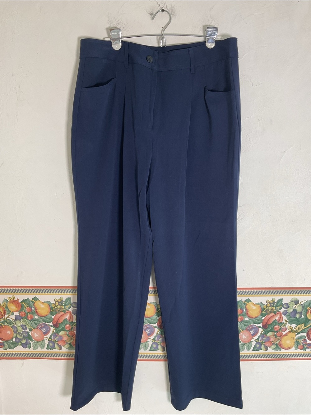 Counterparts Navy Blue Mid Rise Wide Leg Pleated Dress Pants Trousers Sz 14 NWT